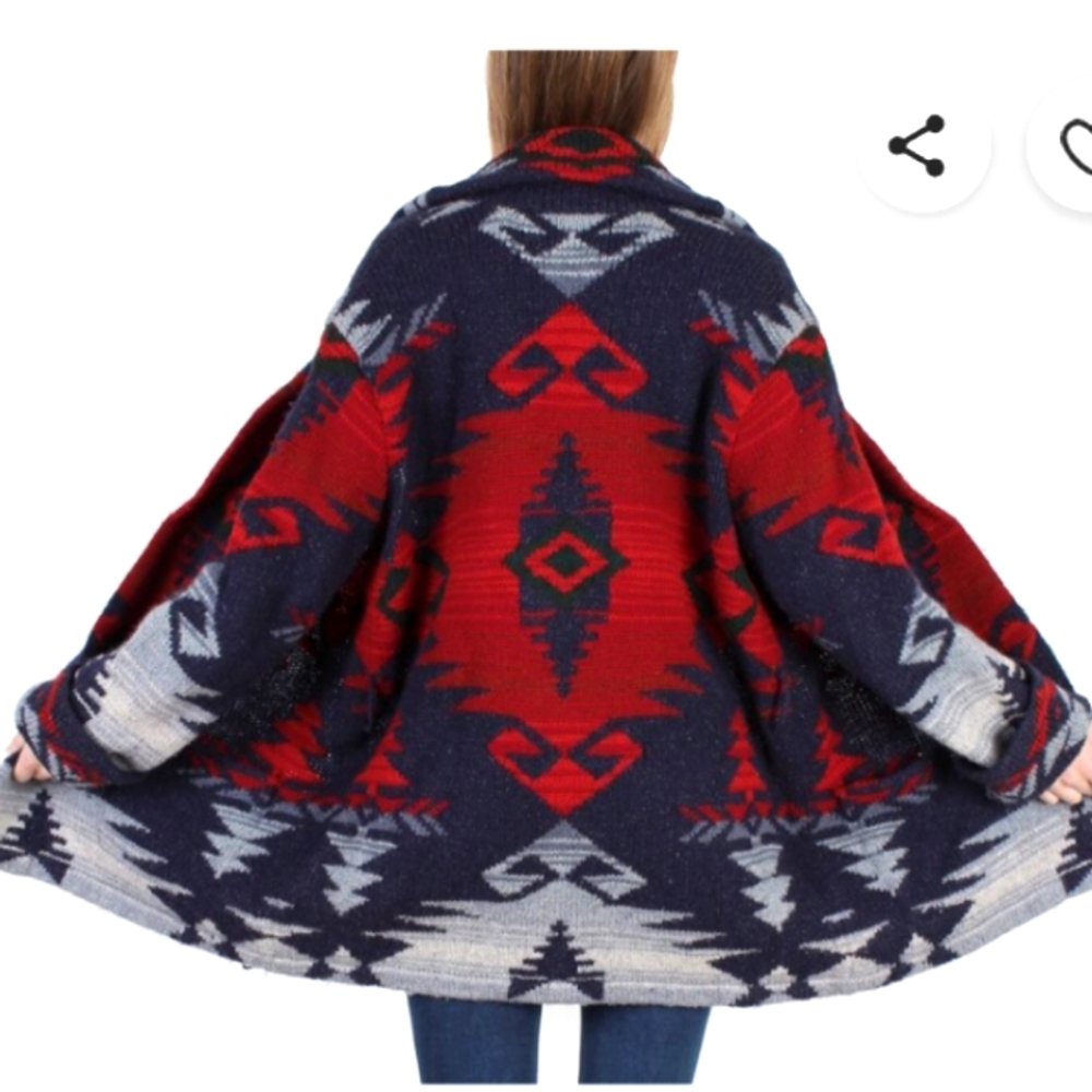 Ralph Lauren Hand Knit Aztec Navajo Wool Wrap Cardigan.